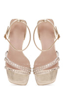 Kadın Altın Bilekten Bantlı Topuklu Sandalet | Derimod Kadın Altın Bilekten Bantlı Topuklu Sandalet | Derimod