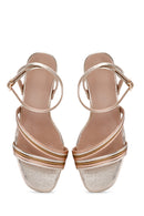 Kadın Altın Bilekten Bantlı Metalik Topuklu Sandalet | Derimod Kadın Altın Bilekten Bantlı Metalik Topuklu Sandalet | Derimod