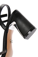 Kadın Siyah Bilekten Bantlı Taşlı Topuklu Sandalet | Derimod Kadın Siyah Bilekten Bantlı Taşlı Topuklu Sandalet | Derimod