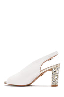 Women's White Thick Heeled Sandals | Derimod Women's White Thick Heeled Sandals | Derimod
