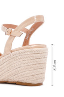 Kadın Bej Bilekten Bantlı Dolgu Topuklu Rugan Espadril | Derimod Kadın Bej Bilekten Bantlı Dolgu Topuklu Rugan Espadril | Derimod