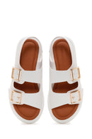 Women's White Double Buckle Comfort Sandals | Derimod Women's White Double Buckle Comfort Sandals | Derimod