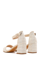 Women's Beige Ankle Strap Short Thick Heeled Straw Sandals | Derimod Women's Beige Ankle Strap Short Thick Heeled Straw Sandals | Derimod