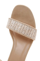 Women's Beige Ankle Strap Short Thick Heeled Straw Sandals | Derimod Women's Beige Ankle Strap Short Thick Heeled Straw Sandals | Derimod