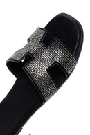 Women's Black Stone Slippers | Derimod Women's Black Stone Slippers | Derimod