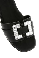 Women's Black Stone Slippers | Derimod Women's Black Stone Slippers | Derimod