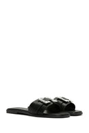 Women's Black Stone Slippers | Derimod Women's Black Stone Slippers | Derimod