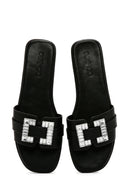 Women's Black Stone Slippers | Derimod Women's Black Stone Slippers | Derimod