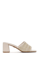 Women's Beige Thick Heeled Straw Slippers | Derimod Women's Beige Thick Heeled Straw Slippers | Derimod