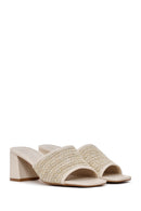 Women's Beige Thick Heeled Straw Slippers | Derimod Women's Beige Thick Heeled Straw Slippers | Derimod