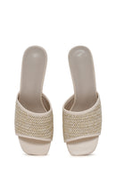 Women's Beige Thick Heeled Straw Slippers | Derimod Women's Beige Thick Heeled Straw Slippers | Derimod