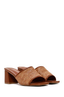 Women's Brown Thick Heeled Straw Slippers | Derimod Women's Brown Thick Heeled Straw Slippers | Derimod
