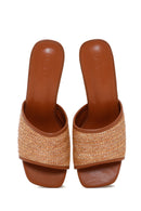 Women's Brown Thick Heeled Straw Slippers | Derimod Women's Brown Thick Heeled Straw Slippers | Derimod