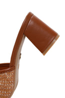 Women's Brown Thick Heeled Straw Slippers | Derimod Women's Brown Thick Heeled Straw Slippers | Derimod
