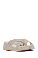 Kadın Bej Hasır Dolgu Topuklu Terlik | Derimod Kadın Bej Hasır Dolgu Topuklu Terlik | Derimod