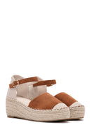 Women's Tan Ankle Strap Wedge Heeled Espadrille | Derimod Women's Tan Ankle Strap Wedge Heeled Espadrille | Derimod