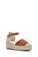 Women's Tan Ankle Strap Wedge Heeled Espadrille | Derimod Women's Tan Ankle Strap Wedge Heeled Espadrille | Derimod