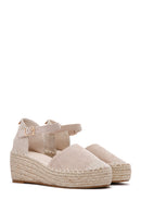 Women's Gray Ankle Strap Wedge Heeled Espadrilles | Derimod Women's Gray Ankle Strap Wedge Heeled Espadrilles | Derimod