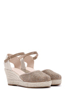 Women's Mink Ankle Strap Stone Wedge Heel Espadrille | Derimod Women's Mink Ankle Strap Stone Wedge Heel Espadrille | Derimod
