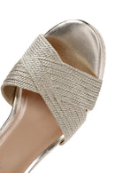 Women's Gold Ankle Strap Wedge Heeled Straw Sandals | Derimod Women's Gold Ankle Strap Wedge Heeled Straw Sandals | Derimod
