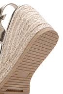 Women's Gold Ankle Strap Wedge Heeled Straw Sandals | Derimod Women's Gold Ankle Strap Wedge Heeled Straw Sandals | Derimod