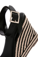 Kadın Siyah Bilekten Bantlı Dolgu Topuklu Sandalet | Derimod Kadın Siyah Bilekten Bantlı Dolgu Topuklu Sandalet | Derimod