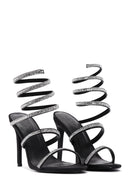 Women's Black Ankle Strap Thin Heel Stone Sandals | Derimod Women's Black Ankle Strap Thin Heel Stone Sandals | Derimod
