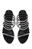 Women's Black Ankle Strap Thin Heel Stone Sandals | Derimod Women's Black Ankle Strap Thin Heel Stone Sandals | Derimod