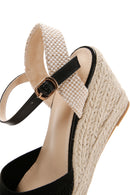 Women's Black Ankle Strap Wedge Heeled Espadrille | Derimod Women's Black Ankle Strap Wedge Heeled Espadrille | Derimod