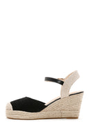 Women's Black Ankle Strap Wedge Heeled Espadrille | Derimod Women's Black Ankle Strap Wedge Heeled Espadrille | Derimod