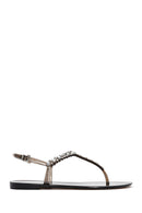 Kadın Siyah Bilekten Bantlı Taşlı Parmak Arası Sandalet | Derimod Kadın Siyah Bilekten Bantlı Taşlı Parmak Arası Sandalet | Derimod