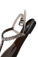 Kadın Siyah Bilekten Bantlı Taşlı Parmak Arası Sandalet | Derimod Kadın Siyah Bilekten Bantlı Taşlı Parmak Arası Sandalet | Derimod