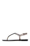 Kadın Siyah Bilekten Bantlı Taşlı Parmak Arası Sandalet | Derimod Kadın Siyah Bilekten Bantlı Taşlı Parmak Arası Sandalet | Derimod