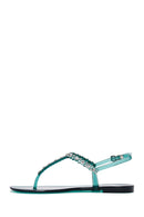 Kadın Mavi Bilekten Bantlı Taşlı Parmak Arası Sandalet | Derimod Kadın Mavi Bilekten Bantlı Taşlı Parmak Arası Sandalet | Derimod