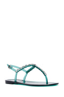 Women's Blue Ankle Strap Stone Flip Flops Sandals | Derimod Women's Blue Ankle Strap Stone Flip Flops Sandals | Derimod