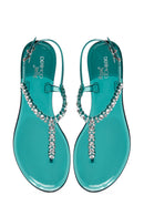 Kadın Mavi Bilekten Bantlı Taşlı Parmak Arası Sandalet | Derimod Kadın Mavi Bilekten Bantlı Taşlı Parmak Arası Sandalet | Derimod