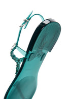 Kadın Mavi Bilekten Bantlı Taşlı Parmak Arası Sandalet | Derimod Kadın Mavi Bilekten Bantlı Taşlı Parmak Arası Sandalet | Derimod