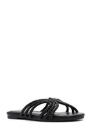 Women's Black Stone Slippers | Derimod Women's Black Stone Slippers | Derimod