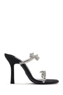 Women's Black Stone Thin Heeled Slippers | Derimod Women's Black Stone Thin Heeled Slippers | Derimod