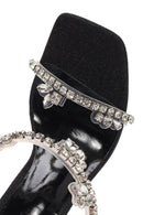 Women's Black Stone Thin Heeled Slippers | Derimod Women's Black Stone Thin Heeled Slippers | Derimod