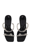Women's Black Stone Thin Heeled Slippers | Derimod Women's Black Stone Thin Heeled Slippers | Derimod