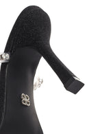 Women's Black Stone Thin Heeled Slippers | Derimod Women's Black Stone Thin Heeled Slippers | Derimod