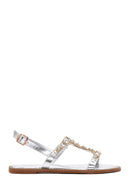 Kadın Gümüş Bilekten Bantlı Taşlı Sandalet | Derimod Kadın Gümüş Bilekten Bantlı Taşlı Sandalet | Derimod