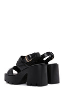 Women's Black Ankle Strap Thick Heeled Sandals | Derimod Women's Black Ankle Strap Thick Heeled Sandals | Derimod