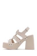 Women's Beige Strappy Platform Heeled Sandals | Derimod Women's Beige Strappy Platform Heeled Sandals | Derimod