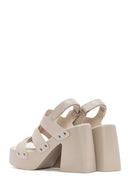 Kadın Bej Bantlı Platform Topuklu Sandalet | Derimod Kadın Bej Bantlı Platform Topuklu Sandalet | Derimod