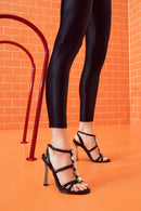 Kadın Siyah Bilekten Bantlı Taşlı İnce Yüksek Topuklu Sandalet | Derimod Kadın Siyah Bilekten Bantlı Taşlı İnce Yüksek Topuklu Sandalet | Derimod