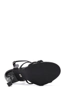 Kadın Siyah Bilekten Bantlı Taşlı İnce Yüksek Topuklu Sandalet | Derimod Kadın Siyah Bilekten Bantlı Taşlı İnce Yüksek Topuklu Sandalet | Derimod