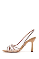 Kadın Bej Taşlı İnce Topuklu Sandalet | Derimod Kadın Bej Taşlı İnce Topuklu Sandalet | Derimod