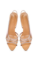 Kadın Bej Taşlı İnce Topuklu Sandalet | Derimod Kadın Bej Taşlı İnce Topuklu Sandalet | Derimod